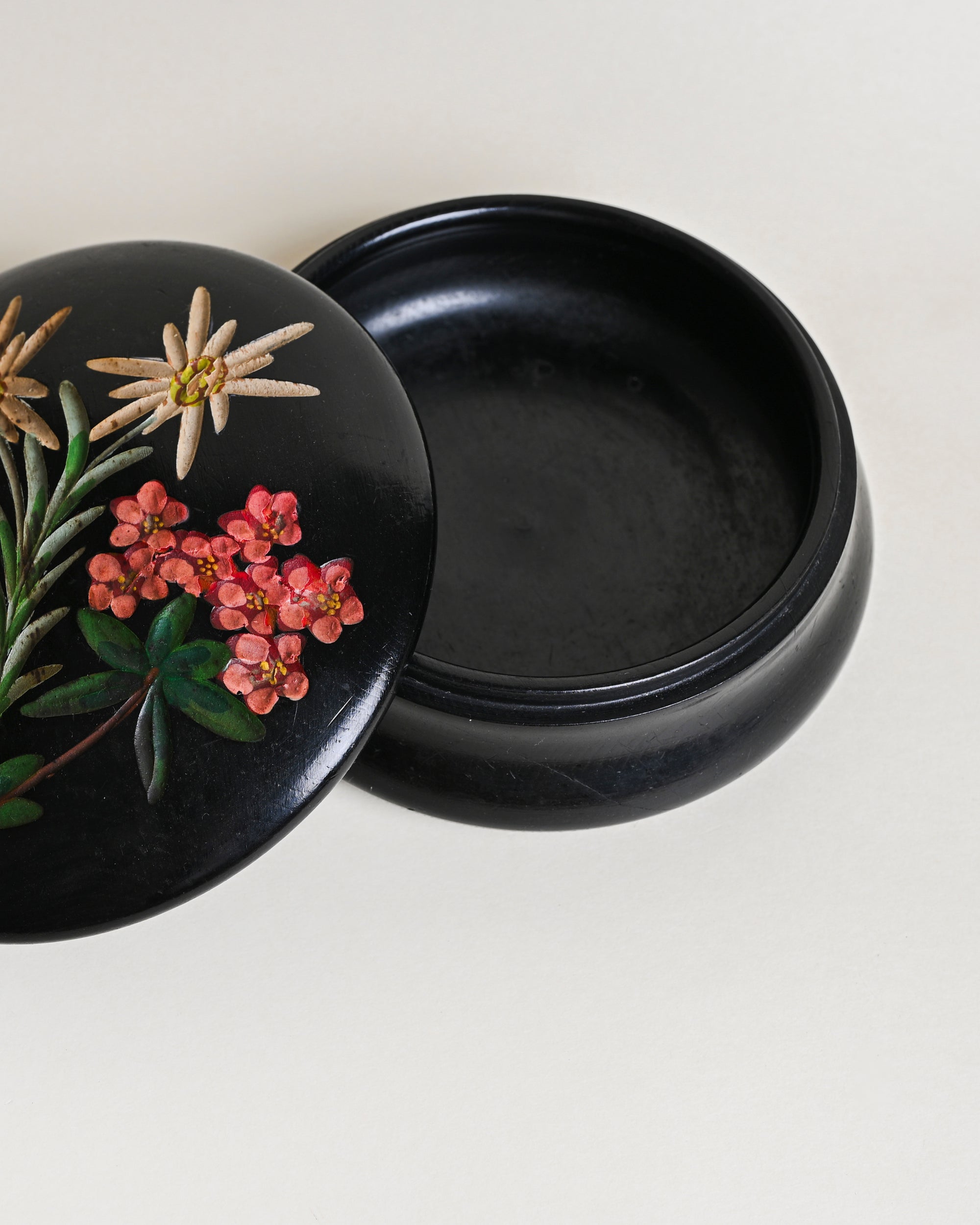 Vintage Hand Carved Flower Trinket Box