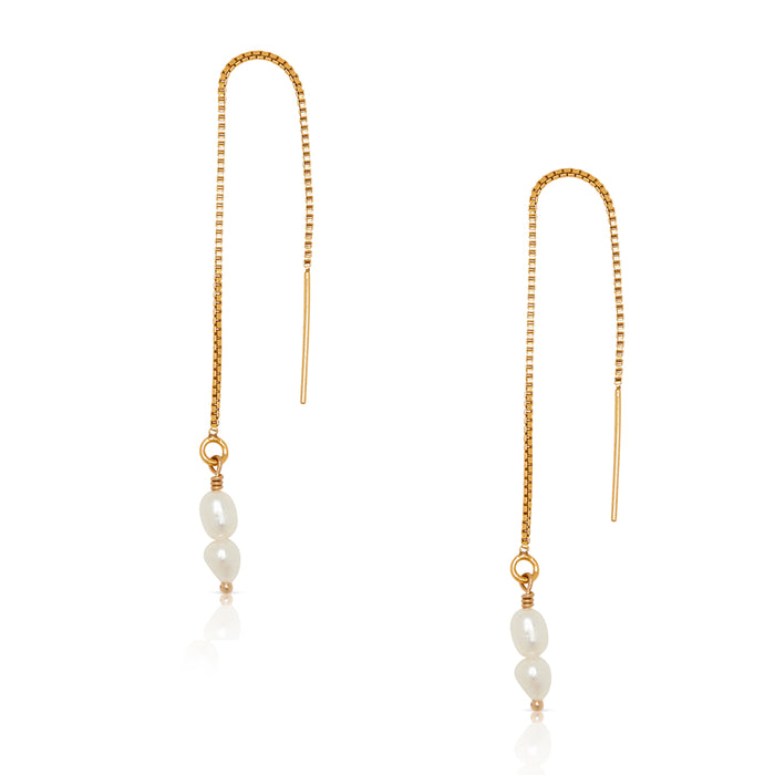 Blue Moon Thread Through Pearl Earrings