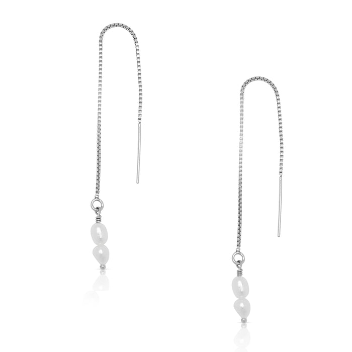 Blue Moon Thread Through Pearl Earrings